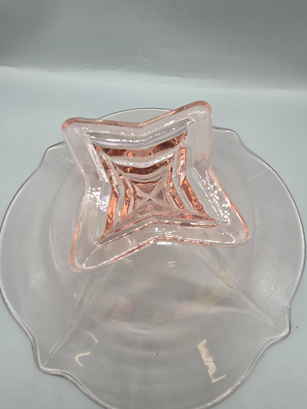 Vintage Pink Depression Glass Pedestal Console Bowl Ruffled Scalloped Edge Centerpiece