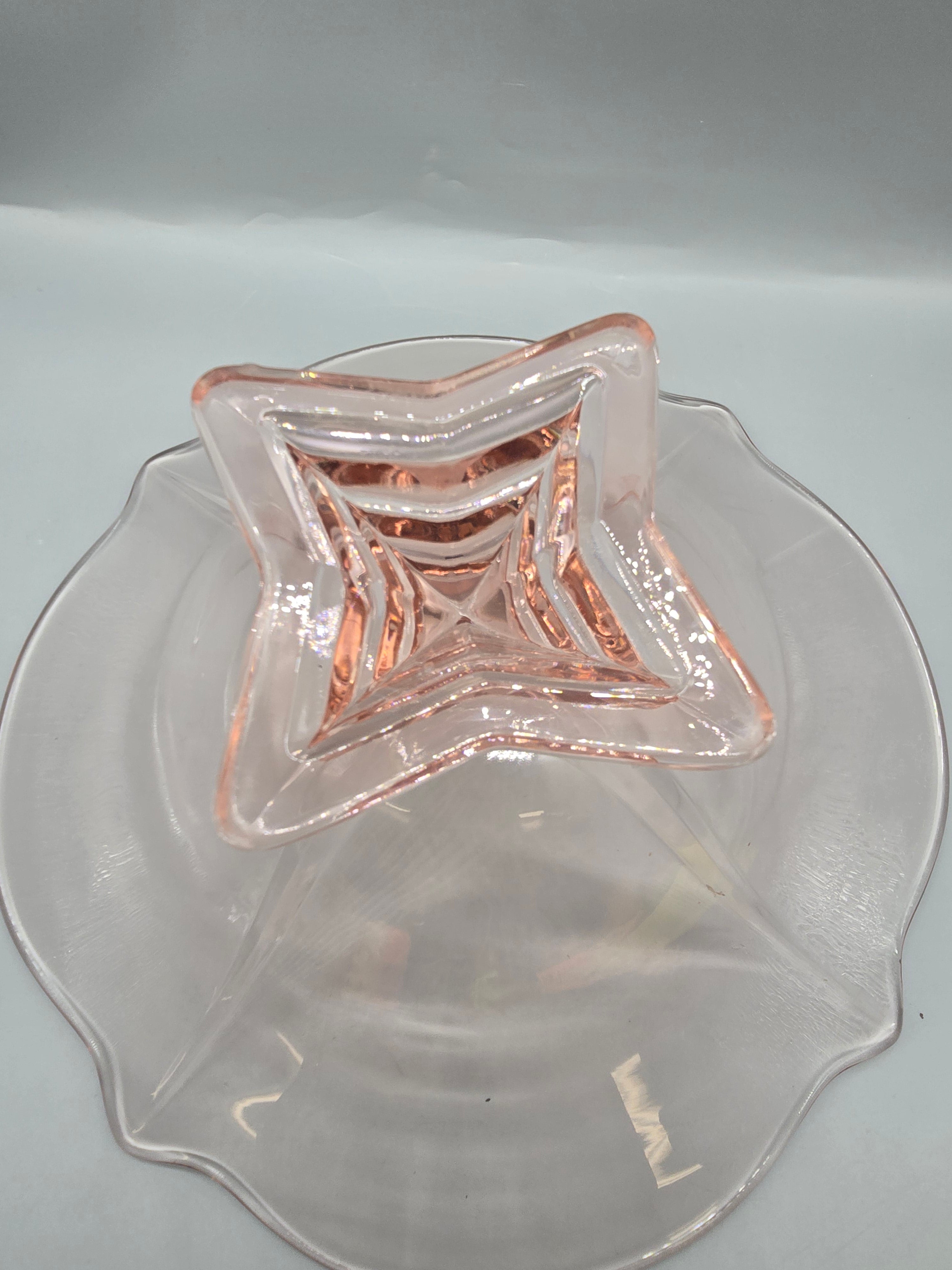 Vintage Pink Depression Glass Pedestal Console Bowl Ruffled Scalloped Edge Centerpiece