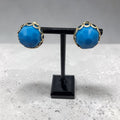 Vintage Blue Faceted Lucite Clip-On Earrings Gold Tone Filigree Accent Retro