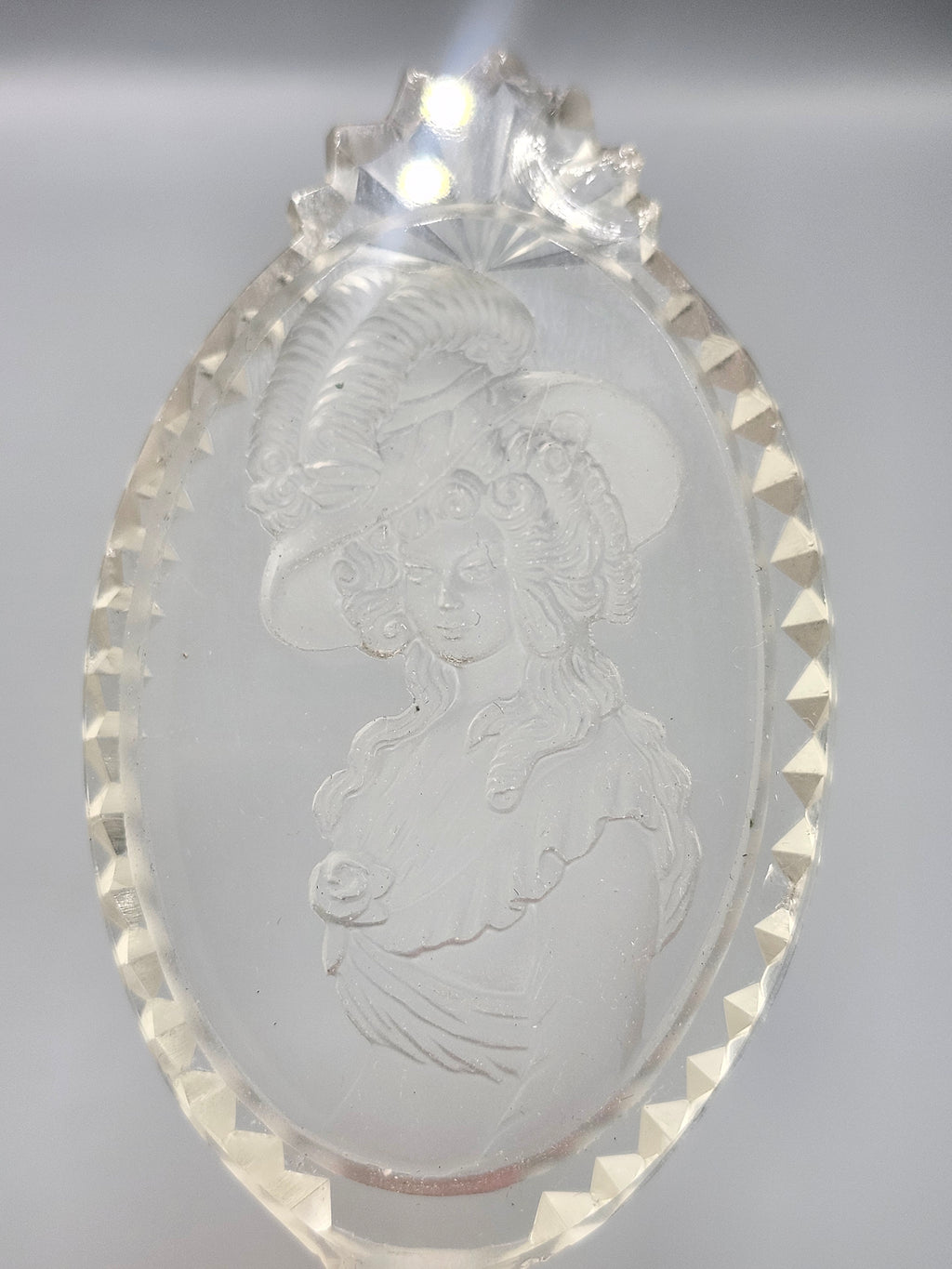 Vintage Frosted Glass Perfume Bottle Stopper Victorian Lady Intaglio Crystal