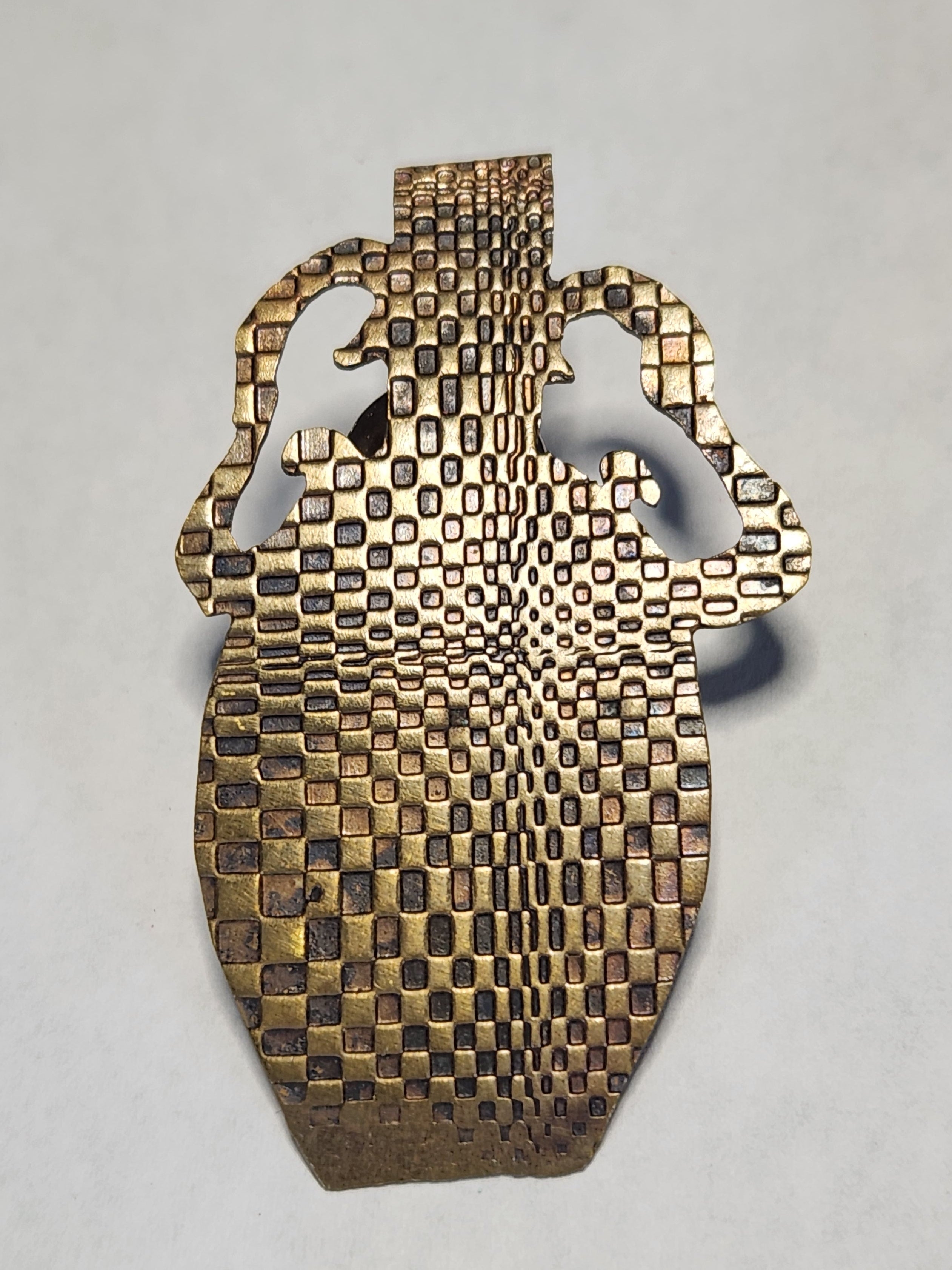 Pamela McCombs PZM Designs Modernist Brass Amphora Vase Artisan Brooch Pin