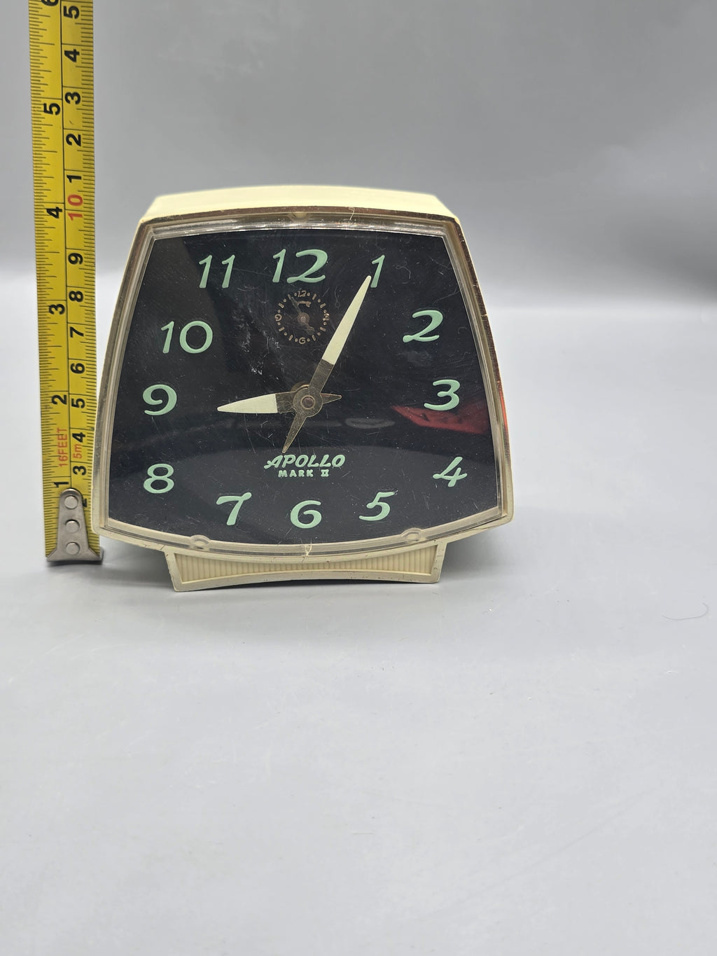 Vintage Apollo Mark II Wind-Up Alarm Clock Black Dial Glow Numbers Made in Japan