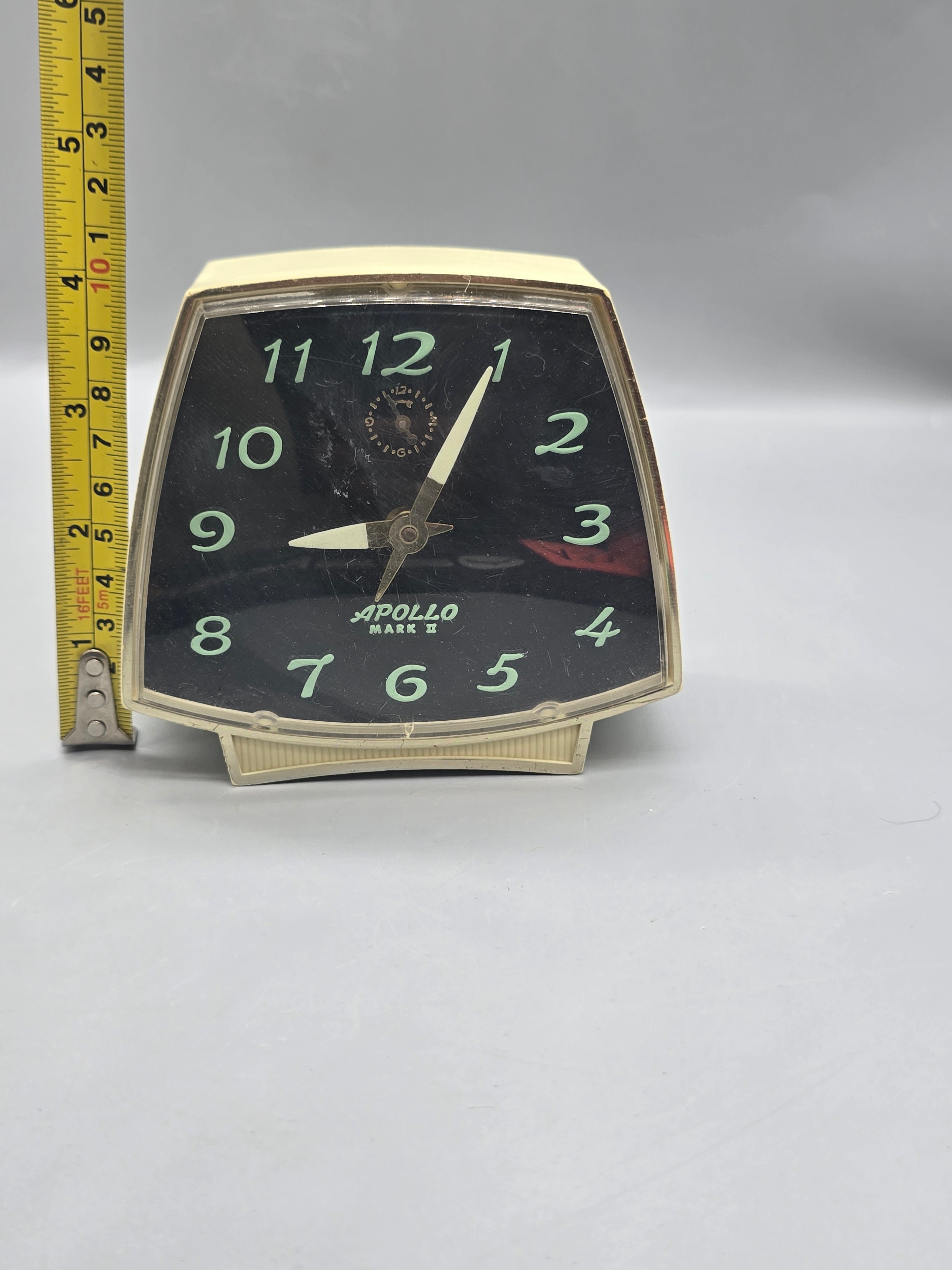 Vintage Apollo Mark II Wind-Up Alarm Clock Black Dial Glow Numbers Made in Japan