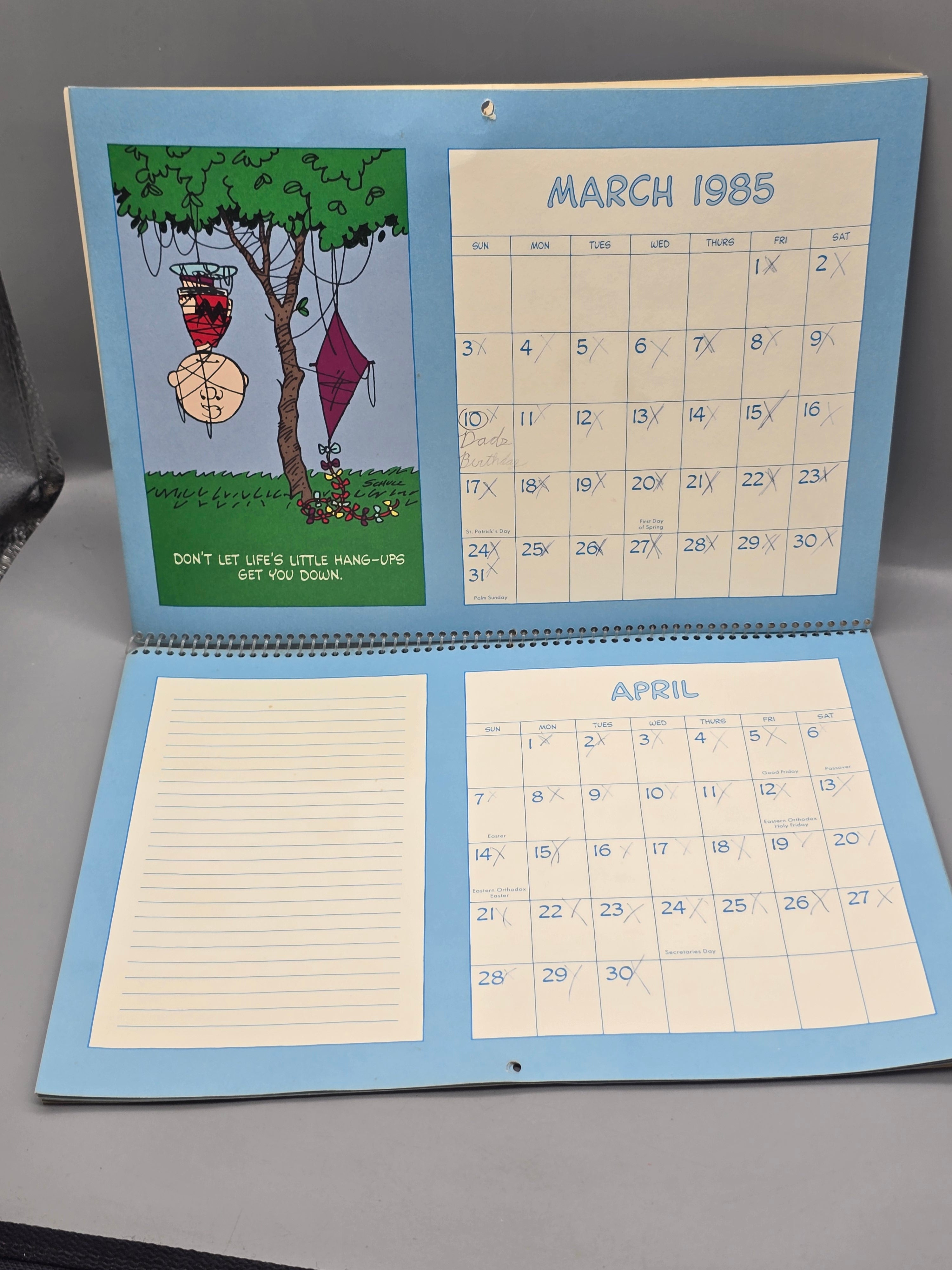 Vintage 1985 Peanuts Coping Calendar Charlie Brown Snoopy Lucy Schulz Wall Calendar