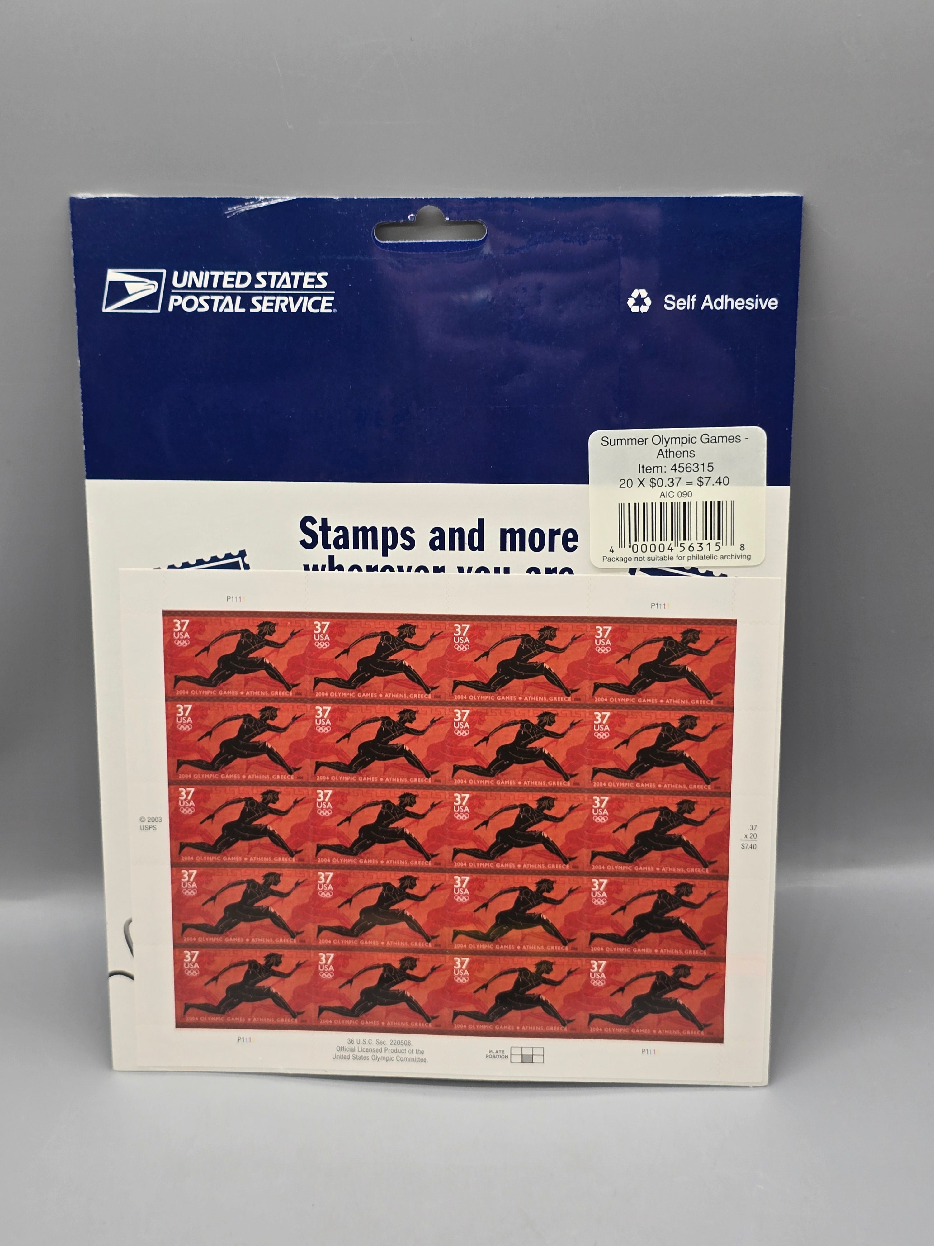 USPS 2004 Summer Olympic Games Athens 37¢ Stamp Sheet of 20 Sealed Self-Adhesive Stamps