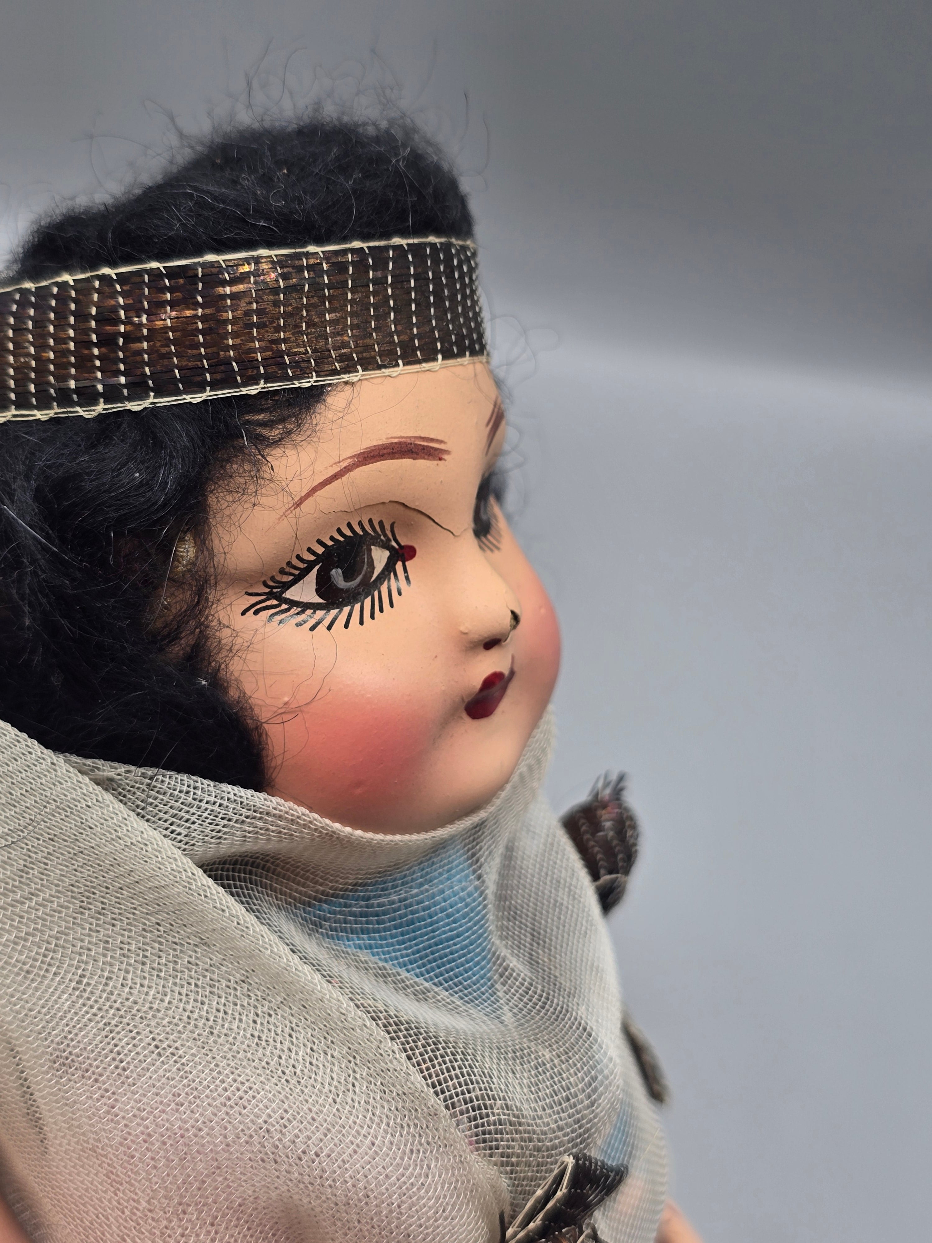 Vintage 10" Middle Eastern Bedouin Souvenir Doll Traditional Veil Costume Hand Painted Face