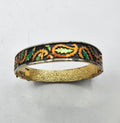 Vintage Hinged Cloisonne Enamel Bangle Bracelet Black Gold Paisley Design