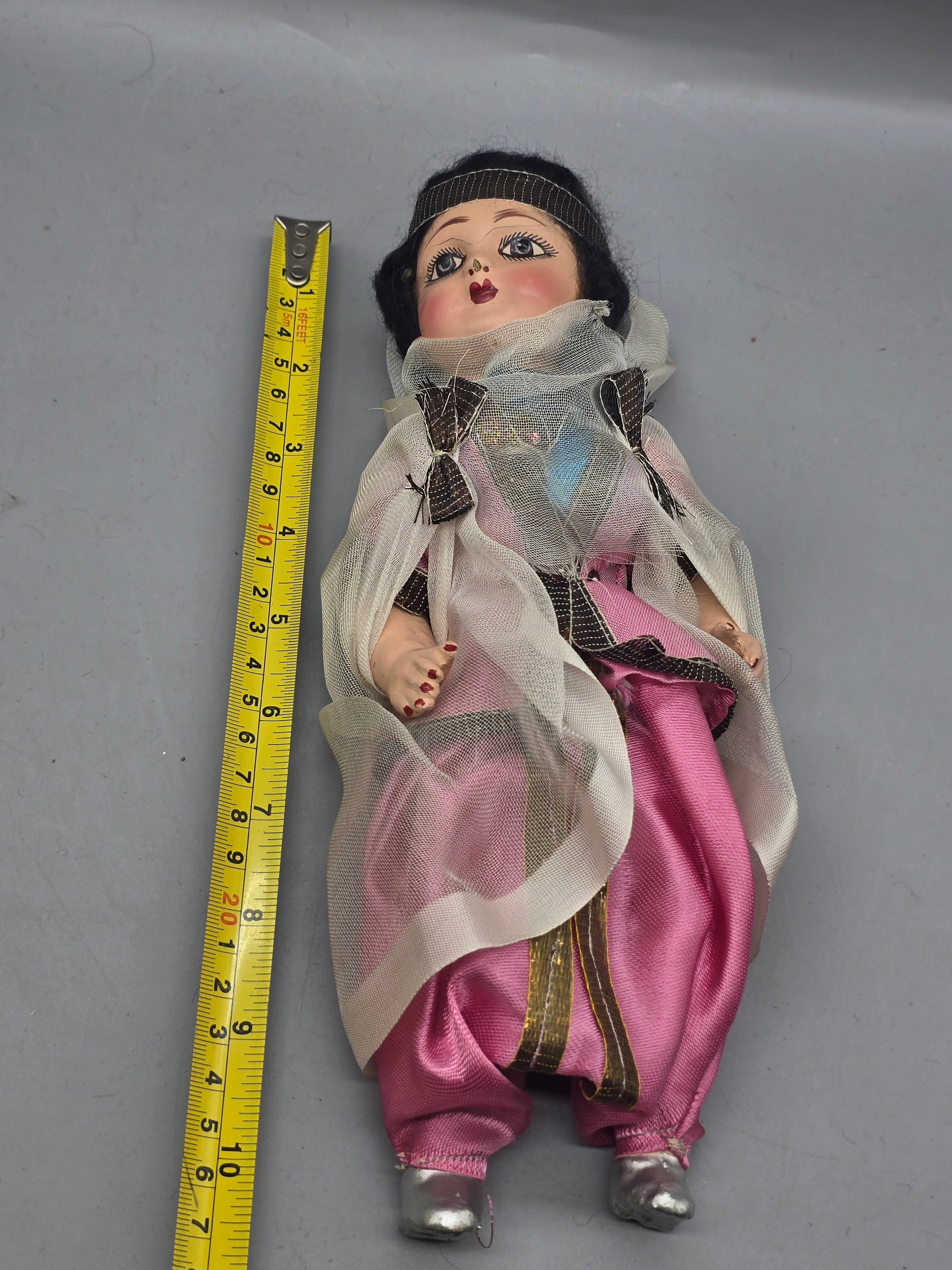 Vintage 10" Middle Eastern Bedouin Souvenir Doll Traditional Veil Costume Hand Painted Face