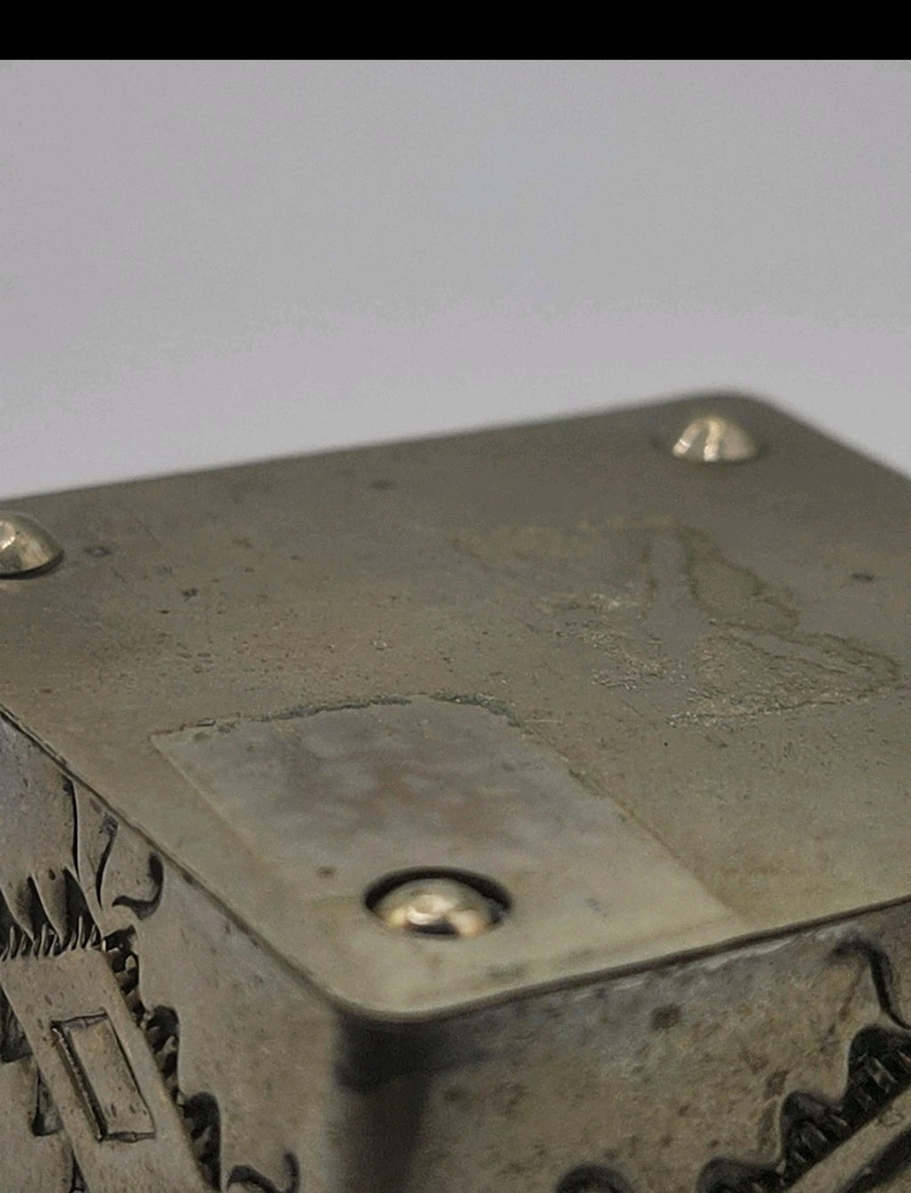 Small Silver Metal Trinket Box Southwestern Geometric Design Hinged Lid Decor