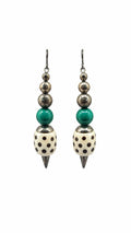 Vintage Southwestern Style Malachite Bead Spotted Bone Spike Dangle Earrings