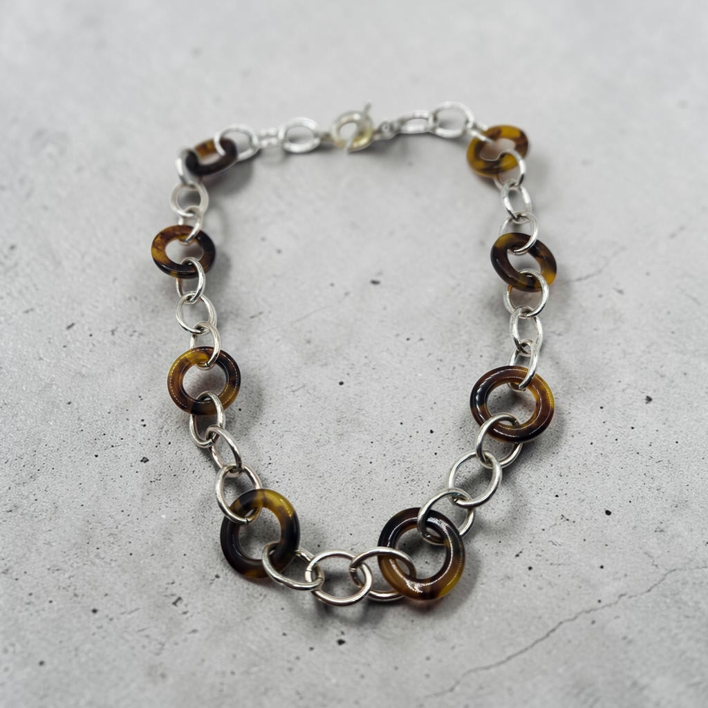 Chaps 16" Silver Tone & Tortoise Link Necklace Brown Acrylic Fashion Jewelry