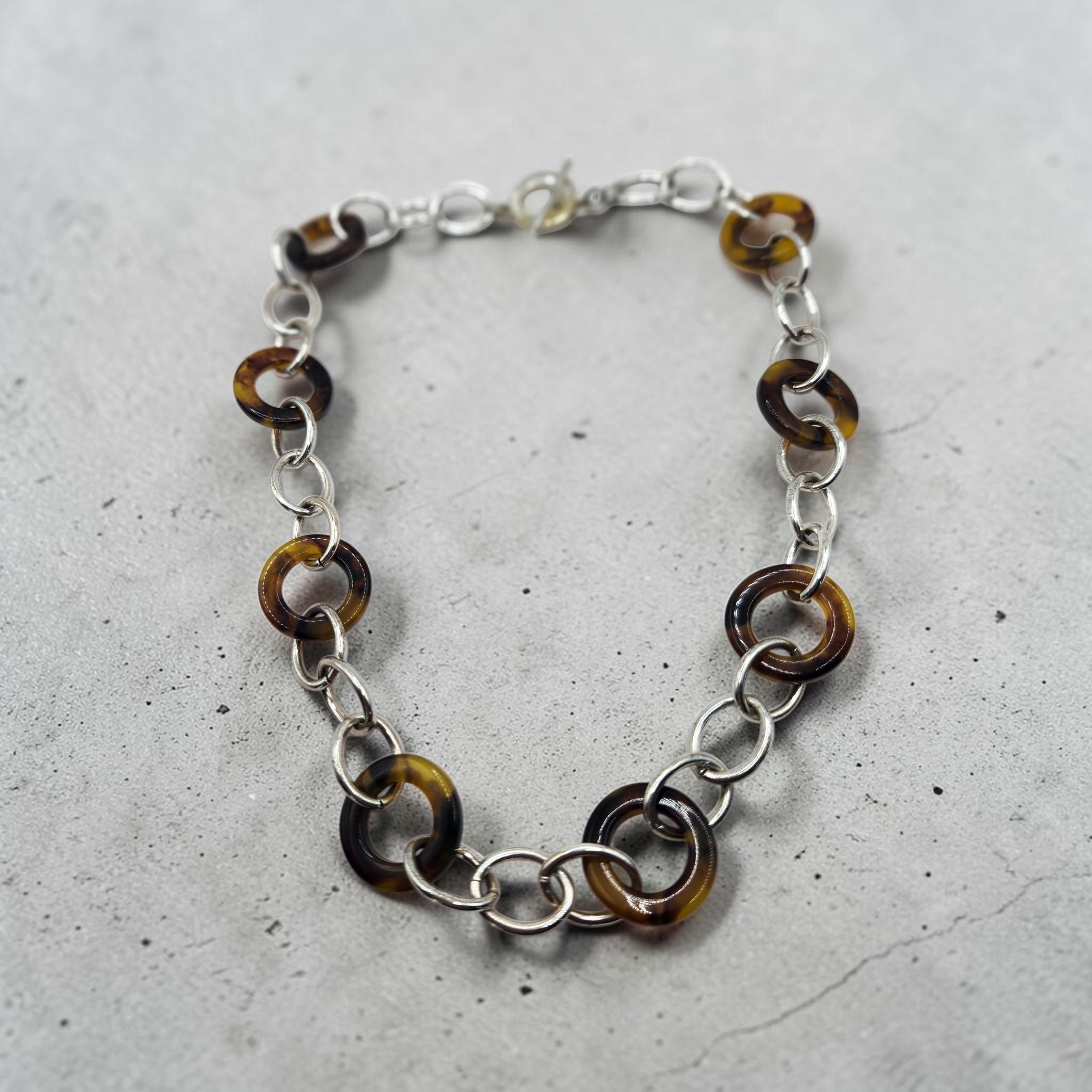 Chaps 16" Silver Tone & Tortoise Link Necklace Brown Acrylic Fashion Jewelry