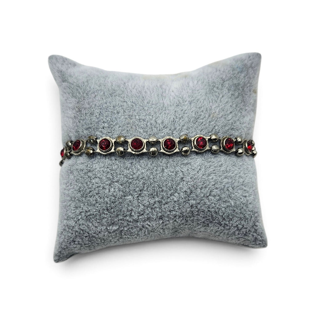 Vintage Silver Tone Red Rhinestone Tennis Bracelet Ruby Red Crystal Link Bracelet