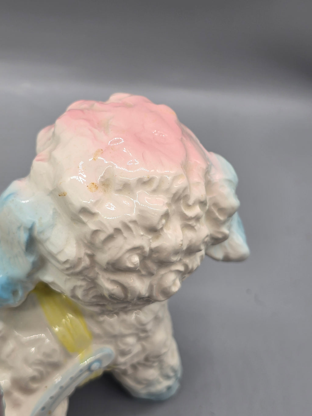 Vintage Ceramic Spaghetti Poodle Pull Wagon Planter Alphabet Block "A" Nursery Japan