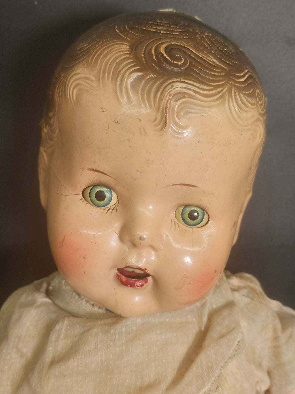 Vintage 1930s Composition Baby Doll 21” Sleep Eyes Teeth Original Clothing