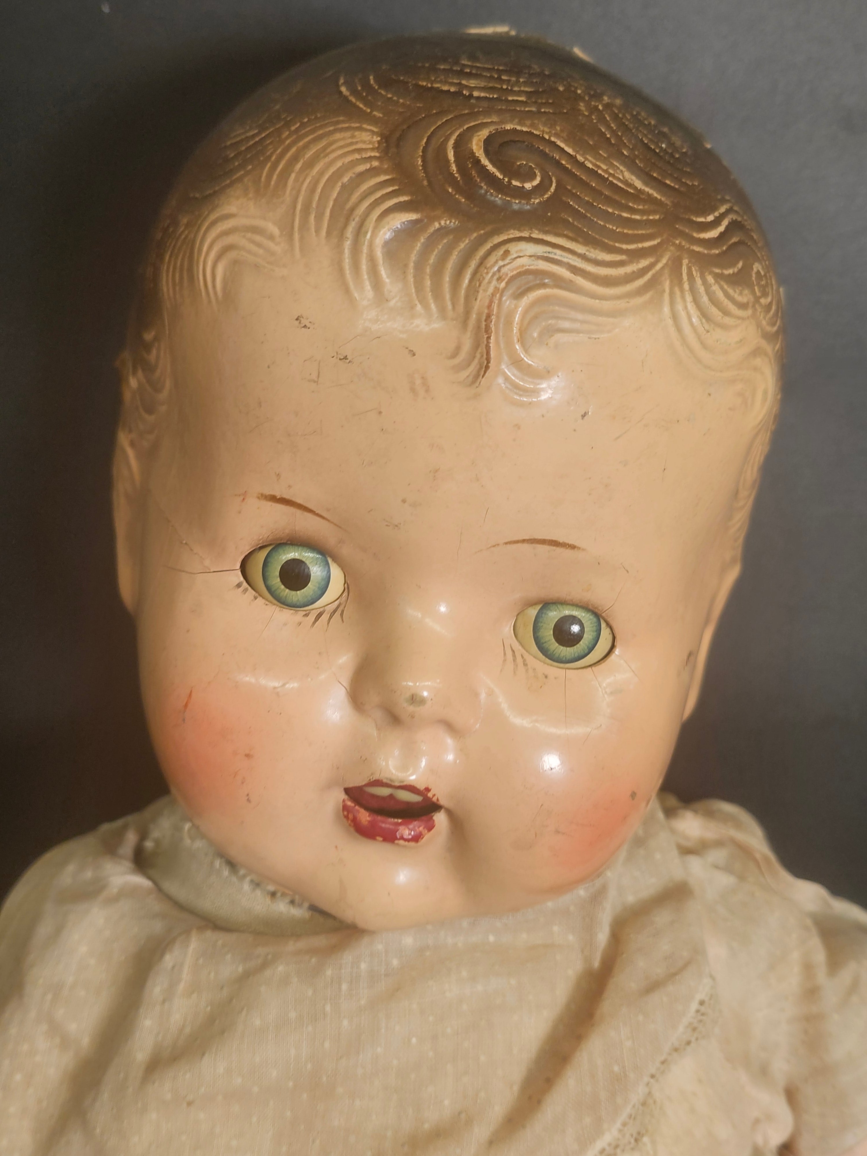Vintage 1930s Composition Baby Doll 21” Sleep Eyes Teeth Original Clothing