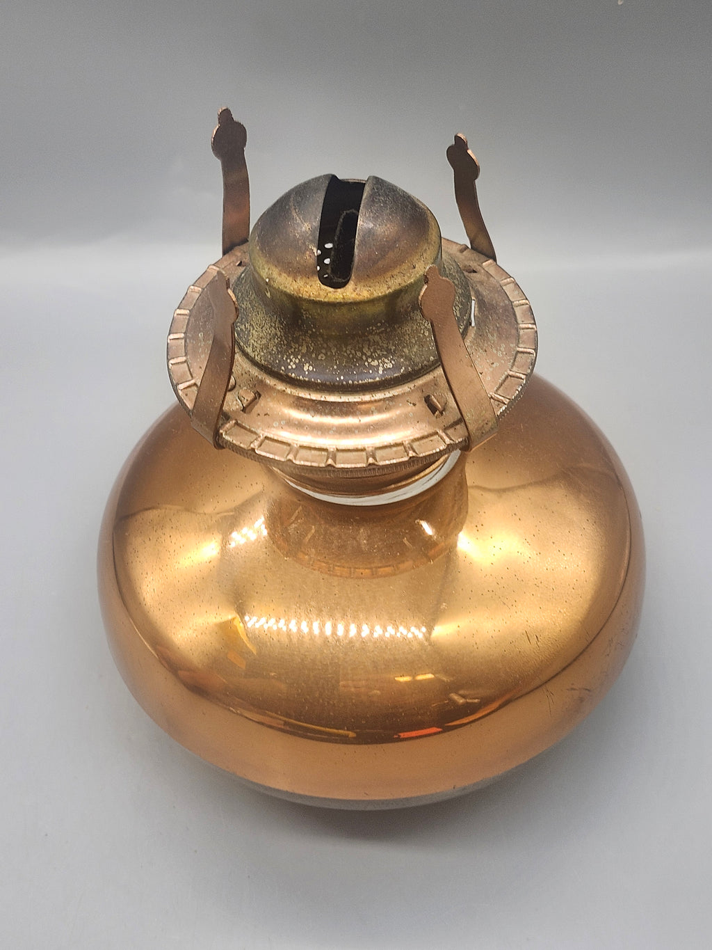 Vintage Amber Glass Oil Lamp Font Brass Burner Replacement Reservoir Base
