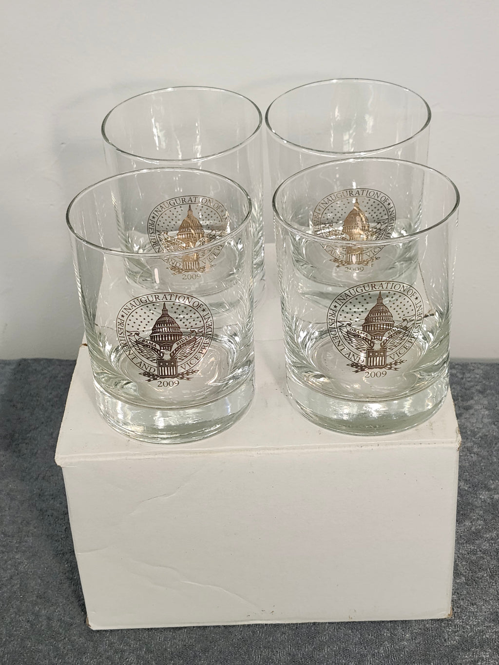 Set of 4 Obama Biden 2009 Inauguration Rocks Glasses Tumblers