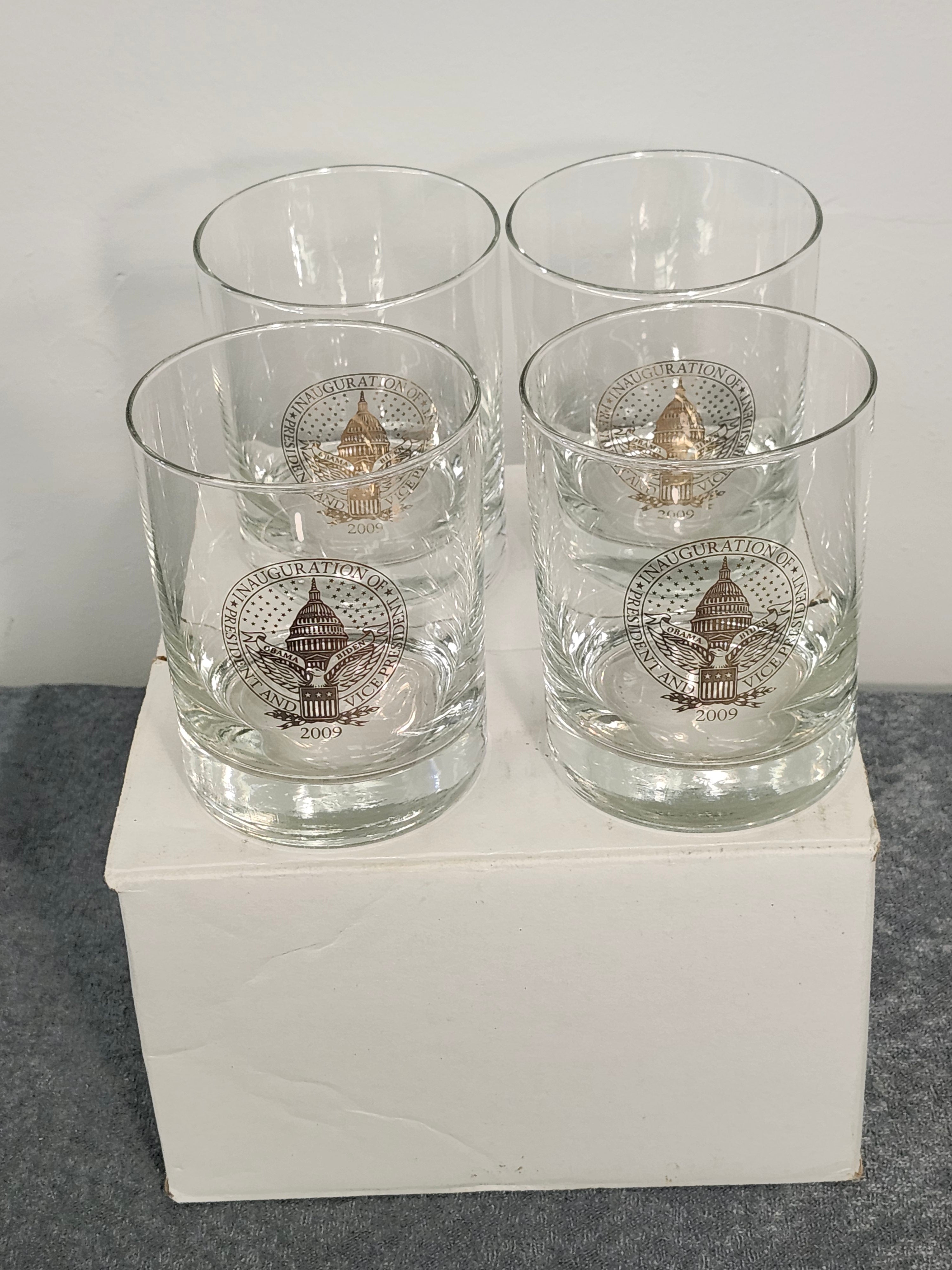 Set of 4 Obama Biden 2009 Inauguration Rocks Glasses Tumblers