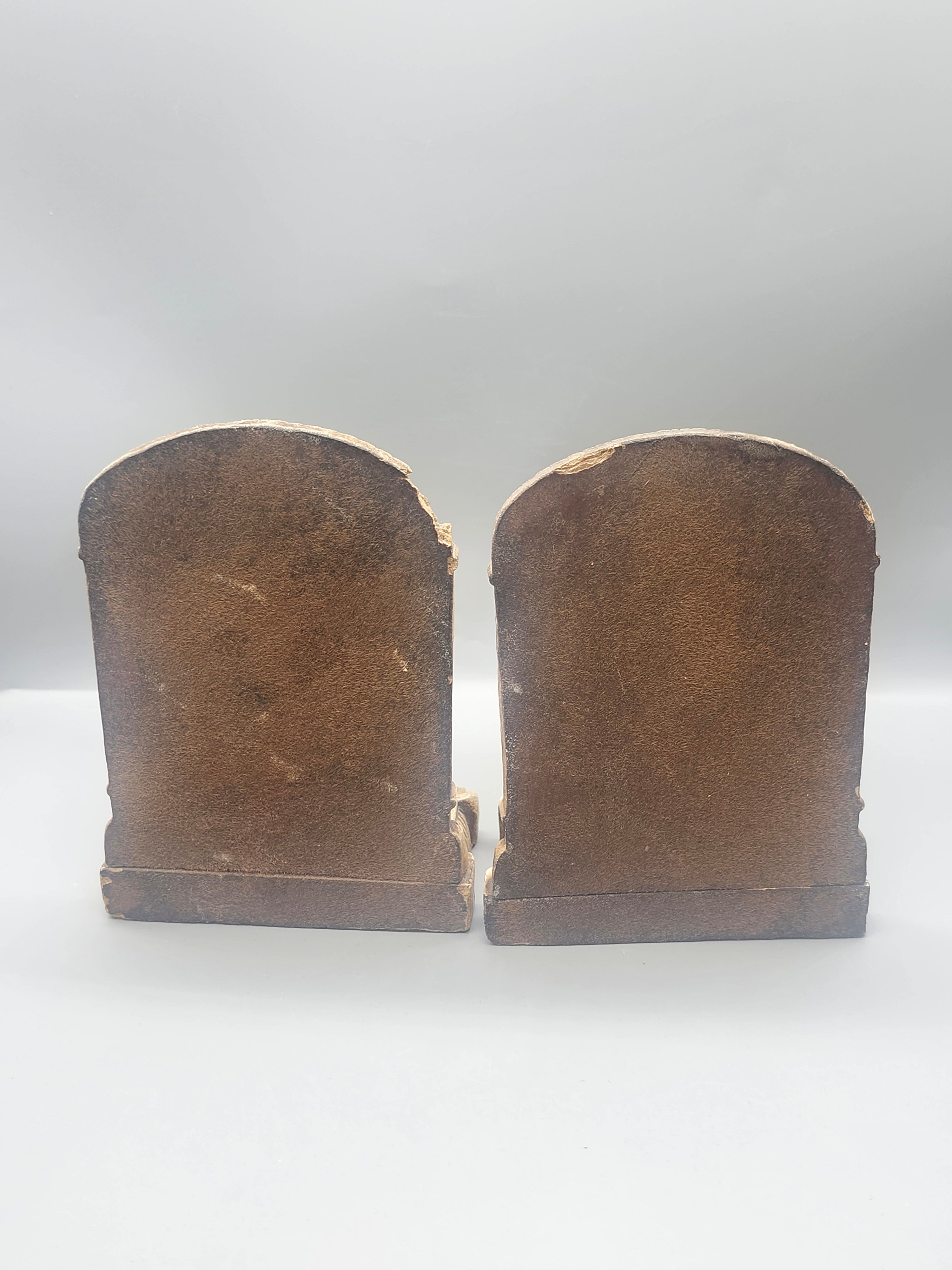 Vintage Judaica Ten Commandments Bookends Hebrew Stone Resin Set of 2