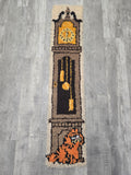 Vintage Hand Hooked Grandfather Clock Wall Hanging 54x12 Dog Latch Hook Folk Art Clock OOAK
