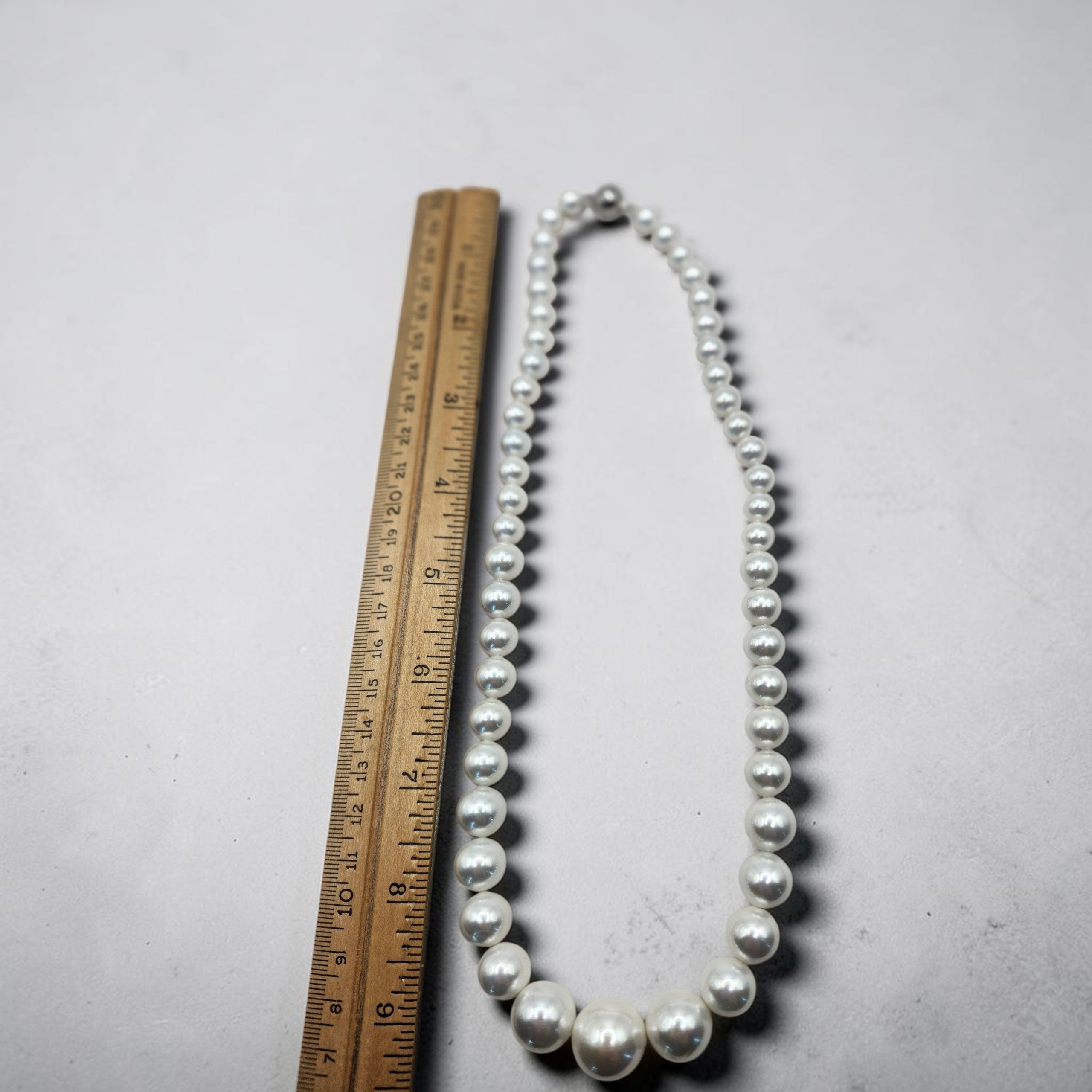 Graduated Gray Faux Pearl Necklace Classic Beaded Strand Vintage Style